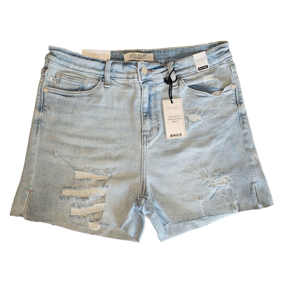 Judy Blue Women's XL Shorts Distressed Jean Stretch Cut Off Light Blue